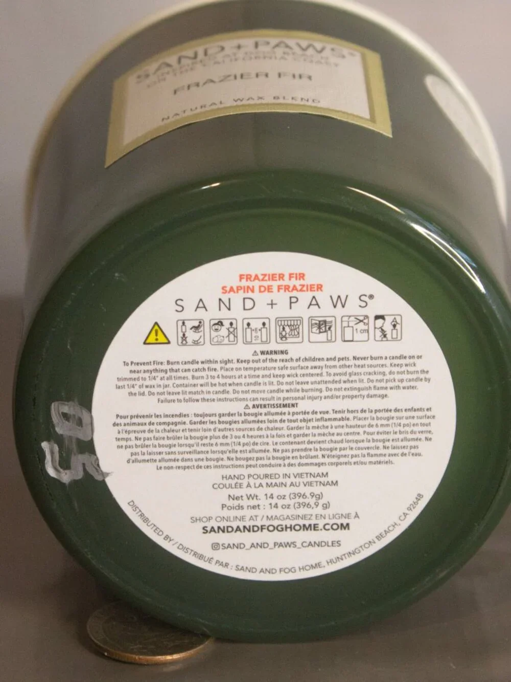 Sand + Paws Scented Candle Frazier Fir 14 oz. New Unused Jar Candle Christmas